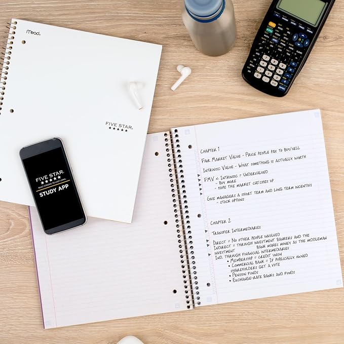 Five Star Spiral Notebook + Study App, 3 Subject, College Ruled Paper, 8-1/2" x 11", 150 Sheets, Fights Ink Bleed, Water Resistant Cover, Amethyst Purple (38746)