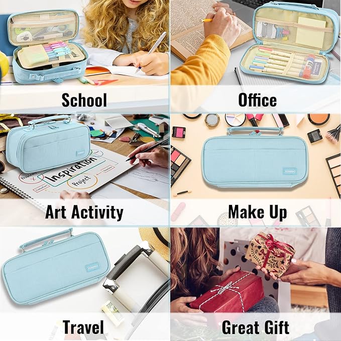 JOINPRO Large Capacity Pencil Case, 4 Compartment Pen Pouch Organizer with Double Zipper, Storage Bag for School, Office, Teen Girl Boy Men Women