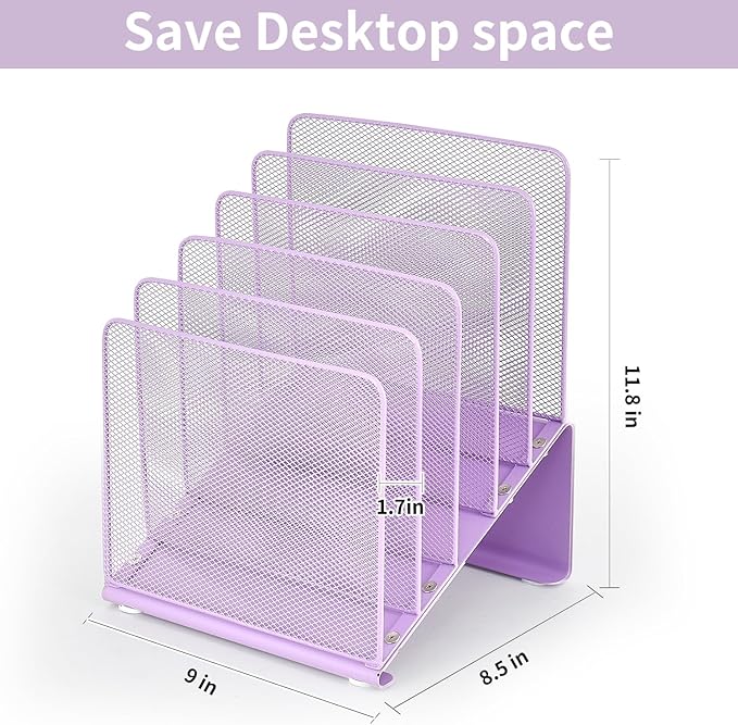 LEKETREE Purple File Organizer for Desk, Desk Organizer with 5-Section Vertical File Rack, File Folder Organizer (Purple)