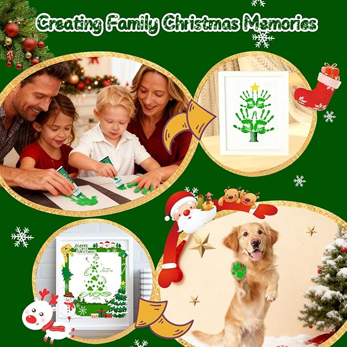 Baby Hand and Footprint Paint with Sponge Head, 2.54 fl oz, Non-Toxic & Acid-Free, Washable Baby Safe Paint for Newborn Keepsakes, Dog Nose & Paw Prints, Ideal New Mom Gift - Green