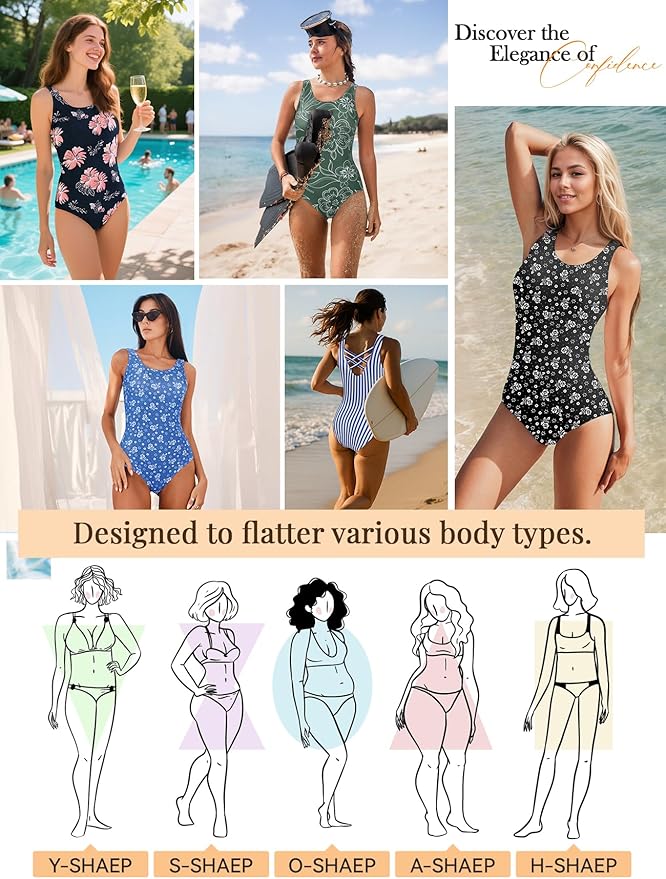 Modest Full Coverage One Piece Swimsuit Floral Bathing Suit Criss Cross Back Swimwear with Built-in Bra