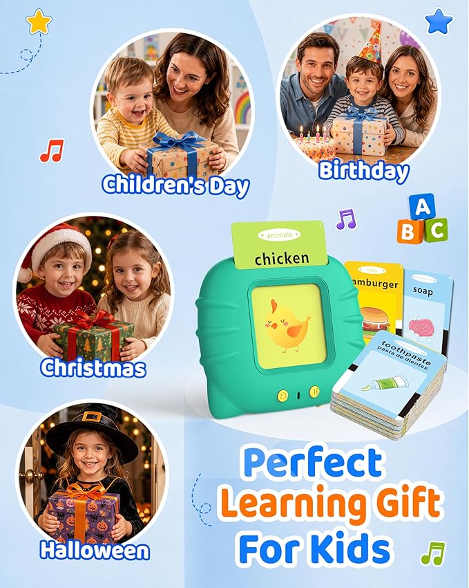 Aullsaty Talking Flash Cards for Toddlers 1-3, Upgraded 248 Sight Words Montessori Speech Therapy Toy, Autism Sensory Educational Learning Toys, Birthday Gifts for Boys Girls (Green)