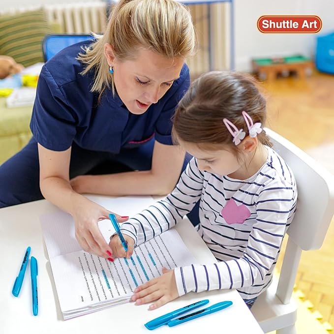 Shuttle Art Highlighters, 30 Pack Blue HighlighterPens Bright Colors, Chisel Tip Dry-Quickly Non-Toxic Highlighter Markers for Adults Teachers Students Highlighting in the Home School Office
