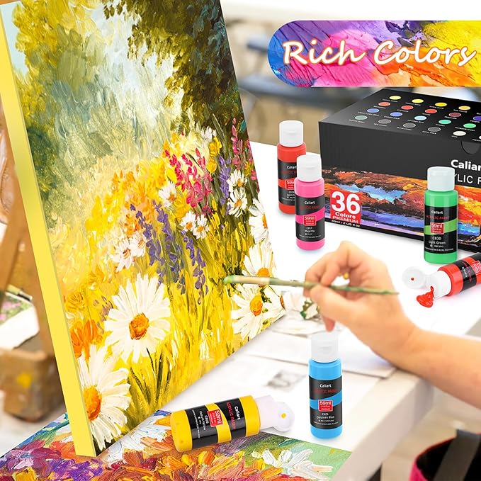 Caliart Acrylic Paint Set with 12 Brushes, 36 Colors Art Craft Paint Kits for Artists Kids Adults Beginners, Rich Pigments Non-toxic, Canvas Ceramic Wood Rock Painting Supplies