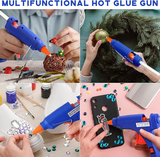 Zhengmy 12 Pcs Mini Glue Gun Crafts Hot Melt Guns Low Temp Glue with Burn Protection Fast Preheating and Easy Squeeze Trigger for School DIY Arts Class Projects Home Quick Repairs, 20 W (Blue)