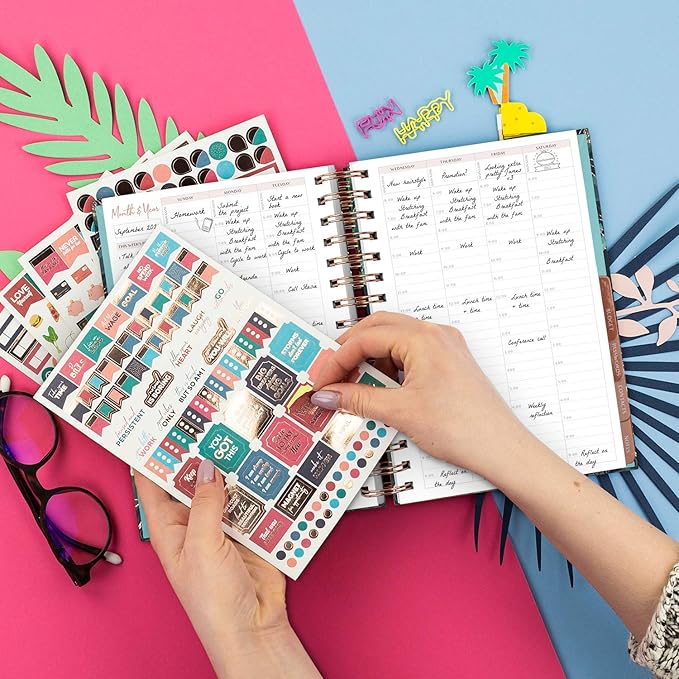 PLANBERRY Hourly Schedule Planner Premium – Undated Journal with Time Slots for Productivity & Budget Organizer, 6.9x8.5″ (Ocean Depths)