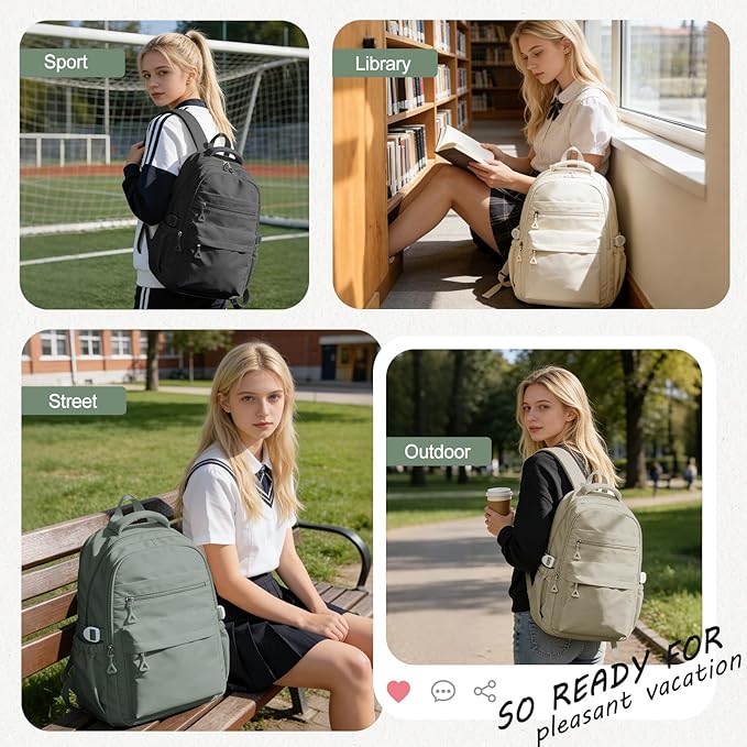 Backpack for College Students Women Men, Aesthetic Backpacks for Middle School, Waterproof Bookbag, Lightweight High School Backpack for Teens Boys Girls(Green)