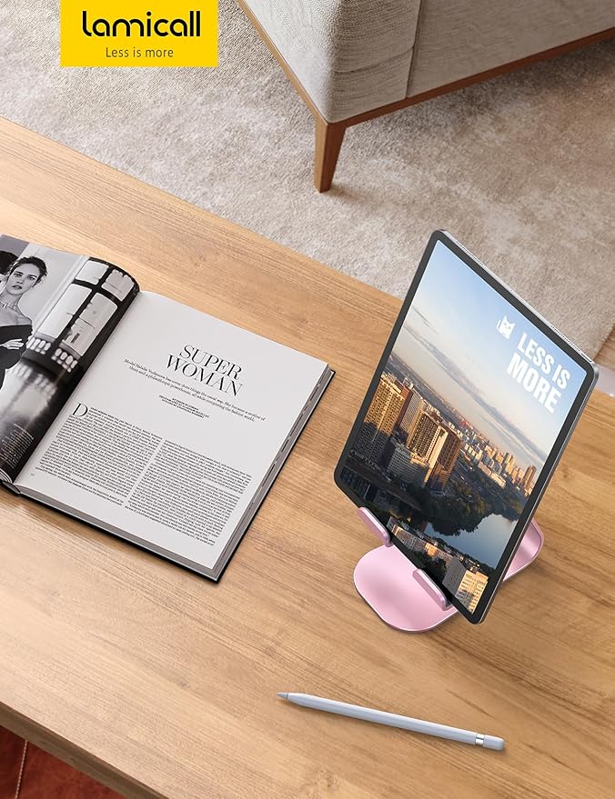 Lamicall Tablet Stand Adjustable, Tablet Stand : Desktop Stand Holder Gifts Compatible with Tablet Such as iPad 2018 Pro 9.7, 10.5, Air Mini 4 3 2, Kindle, Nexus, Tab, E-Reader (4-13'') - Rose Gold