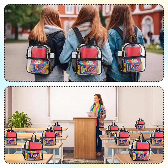 150 Pcs/ 6 Sets Back to School Supplies Bulk Clear Backpack with School Supplies Kit Backpack Composition Books Notebook Pencil Folders Scissor Sticky Notes Pad Glue for Classroom Office Budget Supply