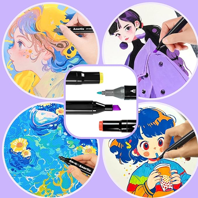 Alcohol Based Markers, 100 Colors Art Drawing Permanent Marker Set for Kids Adult Coloring Supplies, Dual Tips Fine & Chisel Coloring Marker for Artist Illustration Sketch Books