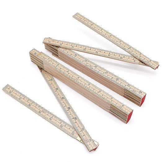 Jeemiter 2 Pack Wood Folding Rule for Carpenters, 6.5FT/2M Hardwood Foldable Ruler with Brass Hinges | Yard Stick with Easy-Read Inch & Metric Measurements