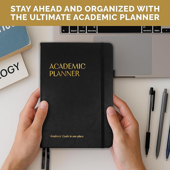 Decorably 240 Pages Gold Foil Monthly & Weekly Undated College Student Planner with Stickers, 6x8.6in Leatherette Hardcover with Goals, Priorities, to-dos, Habit Tracker & Notes - Home, School, Office