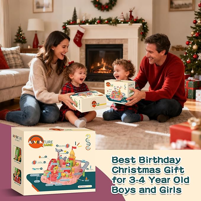 2026 Upgraded Car Adventure Toy for 3 4 5 6 Year Old Boys Girls, Race Track Toy with Steering Wheel & Sound, Montessori STEM Toys for Toddlers, Fine Motor Skills Birthday Gift for 3-5 Year Old Kids
