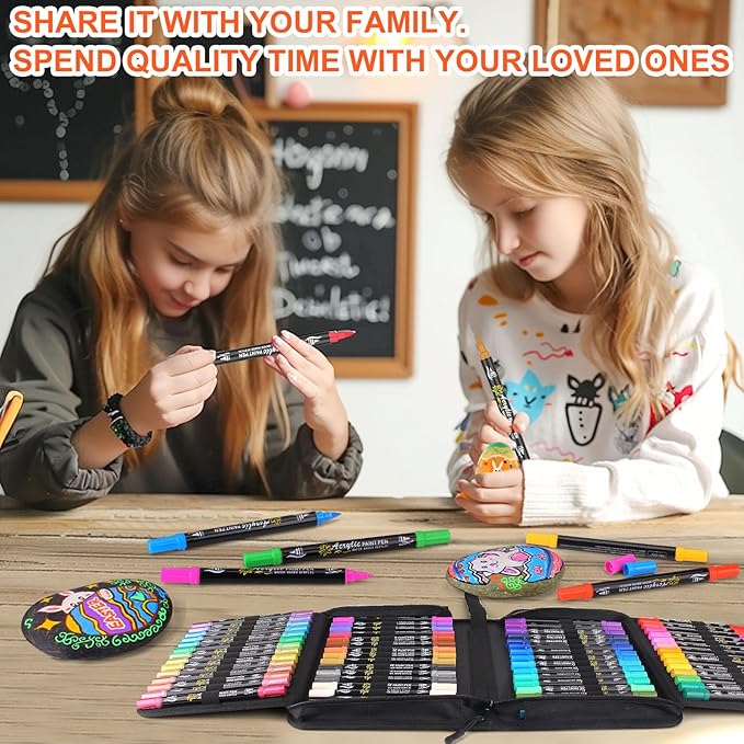 NICETY 60 Colors Acrylic Paint Markers, Dual Tip Acrylic Paint Pens with Fine Tip and Brush Tip Pens for Rock Painting, Canvas, Wood, Ceramic, Glass, Stone, Fabric, DIY Crafts & Art Supplies