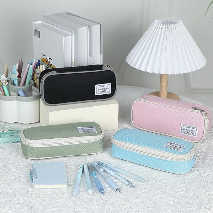 FUXINGYAO Pencil Case, Multi-compartment Pencil Pouch, Portable Pencil Bag (Black with Gray)