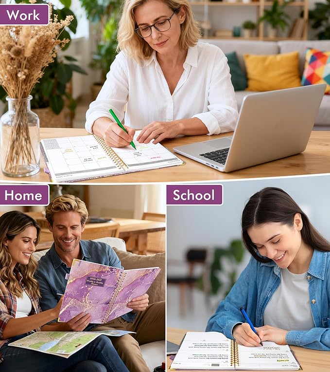Academic Planner 2026-2027, 18 Months Weekly and Monthly Hardcover Planner, July 2026 - December 2027, 8.5" x 11" A4 Large Daily Calendar Planner Book with Tabs, Spiral College School Agenda Organizer for Student Teacher, Purple Marble