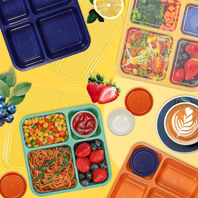 TOUWMX Original 40OZ Lunchable Container with Dressing Container, 4 Compartments Bento Box Lunch Box Microwave Safe Meal Prep Containers Snack Containers for Kids, 4 Pack Lunch Box for Adults