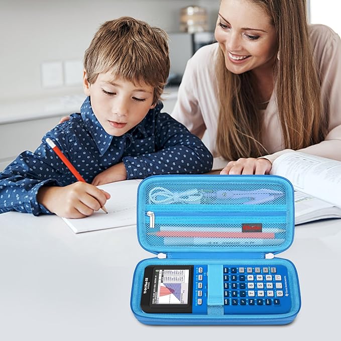 Elonbo Carrying Case for Texas Instruments TI-84 Plus CE/TI-84 Evo/TI-84 Plus/TI-83 Plus/TI-83 Plus CE Color Graphing Calculator, Extra Mesh Pocket Fits Charging Cable Charger Manual, Blue