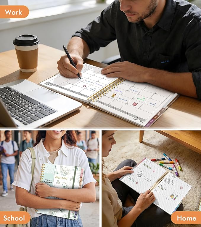 Academic Planner 2026-2027, Weekly and Monthly Calendar Planner from July 2026 - June 2027, 8.5" x 11" A4 Large Daily Agenda Book with Tabs, Flexible Cover, College School Organizer for Student Teacher, Aesthetic Leaf