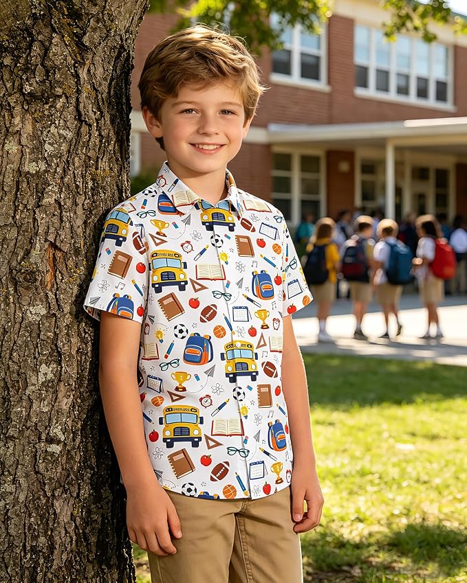Enlifety 2-10T Kids Hawaiian Shirt Boys Short Sleeve Button Down Shirts Hawaii Summer Casual Blouse