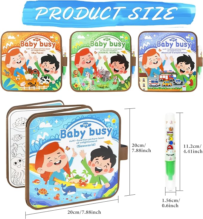 Smilo 4 Pack Magic Water Coloring Book for Kids, Reusable Mess-Free Painting Set with Alphabet, Numbers, Animal Themes, Fun Educational Sorting Game for Fine Motor Skills, Travel Gifts for Boys Girls