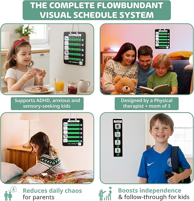 Visual Schedule for Kids, Magnetic Chore Chart & Reward System for Home, Toddler Daily Routine Board with 100 Picture Cards, Goal Magnets, Behavior Chart for Morning & Bedtime