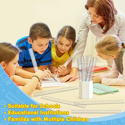 32 Pack Clear Plastic Ruler 12 Inch, Rulers Bulk for Classroom, Transparent Ruler with Centimeters and Inches, Kids Metric Ruler for School, Ideal Back to School Office Home Supplies