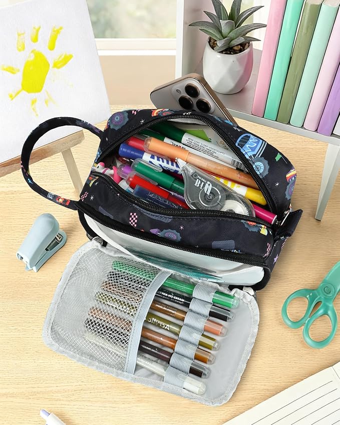 CAMTOP Cute Pencil Case for Boys, Large Capacity Pencil Pouch with 3 Compartments Pen Organizer Kawaii Pencil Box Bag for School Travel Gifts