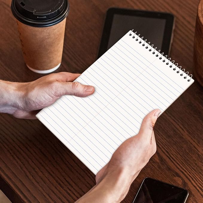 SUNEE Steno Pads 6x9 5 Pack, Gregg Rule, 60 Sheets, White Paper, Take Notes with Top Spiral Notebook, for School, University, College, Work, Office, Classic Color