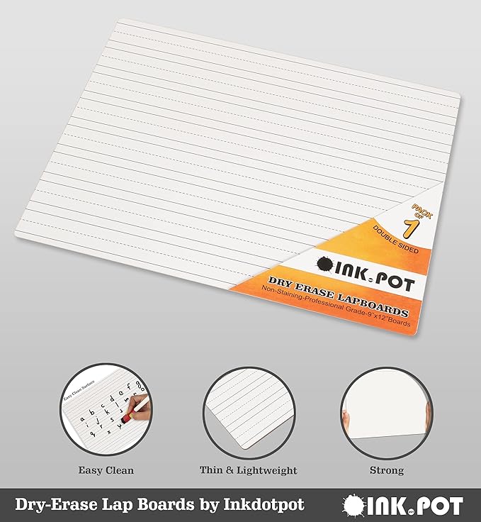 Dry Erase Board for Kids 9 x 12 Double Sided Lined/Blank Dry Erase Lapboard W/ 4 Markers for Home/School (1 Piece/Set)