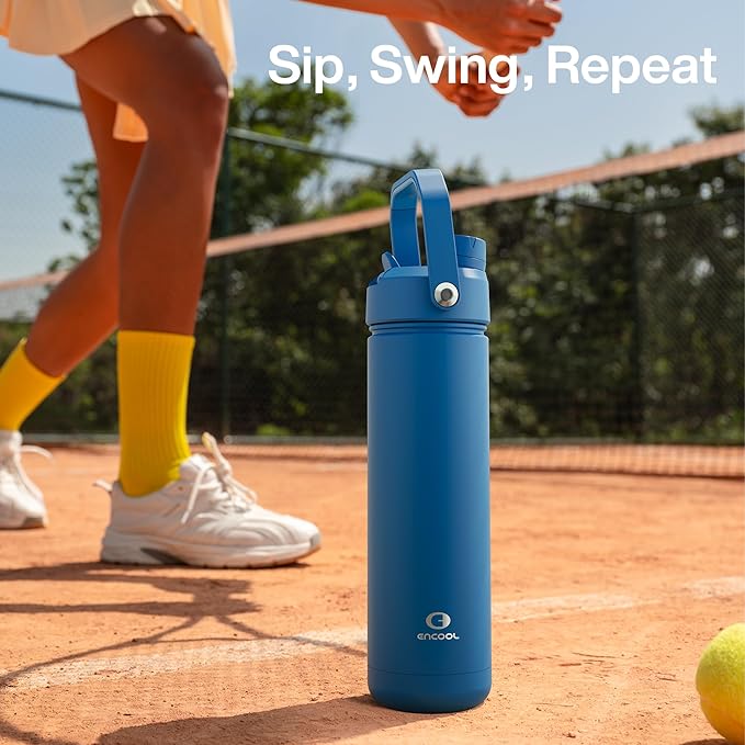 ENCOOL Insulated Water Bottle with Straw Stainless Steel Water Bottle, Leak-Proof, BPA-Free, Double Wall Vacuum Keeps Cold for 24 Hours for Sports, Travel, School (26 oz, Celtic Blue)