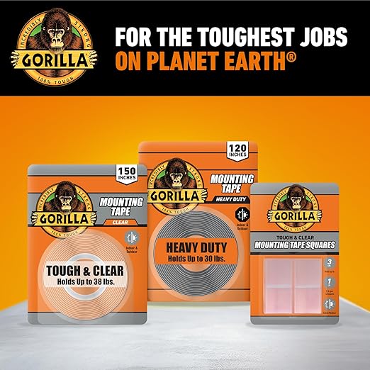 Gorilla Invisible Hold Mounting Tape, 1" x 150" (Pack of 1), Clear Double Sided Tape for Strong, Permanent Indoor & Outdoor Hanging