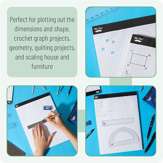 Mr. Pen- Graph Paper, 12 Pack, 30 Sheets/Pack, 8.5"x11", 4x4 (4 Squares Per Inch), Math Graph Paper Pad, Computation Pads