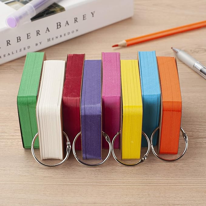 Blank Flash Cards with Ring for Studying, Colored Index Cards with Ring 8 Pack, 2.2"x3.5", 400 Counts Note Cards Heavy Weight, Hole-punched Cardstock, Word Vocabulary Card, Playing Cards