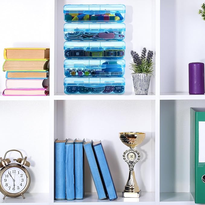 Leelosp 12 Pack Clear Pencil Boxes for School Bulk, Large Plastic Pencil Case with Lid, Stackable Hard Crayon Storage Box for Classroom Kids, Desk Drawer Organizer for Office Home(Blue)