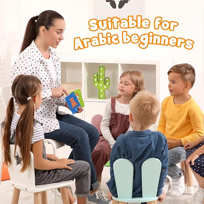 48 Arabic Toddler Flash Cards, Baby Cognitive Flashcards for Kids, Learn Arabic Letters, Number, Color, Shape & Sight Words, Educational Toys with English Transliteration for Preschool Kindergarten
