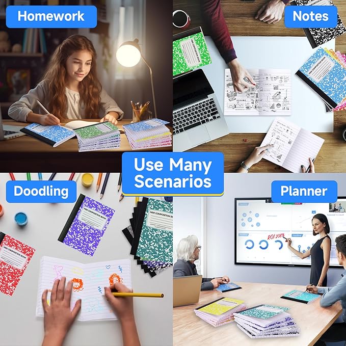 48 Pack Mini Composition Notebooks Bulk 12 Color 4.5" x 3.25" College Ruled Half Composition Notebook Narrow Ruled Small Pocket Marble Journal 60 Sheets for Students Office School Supplies