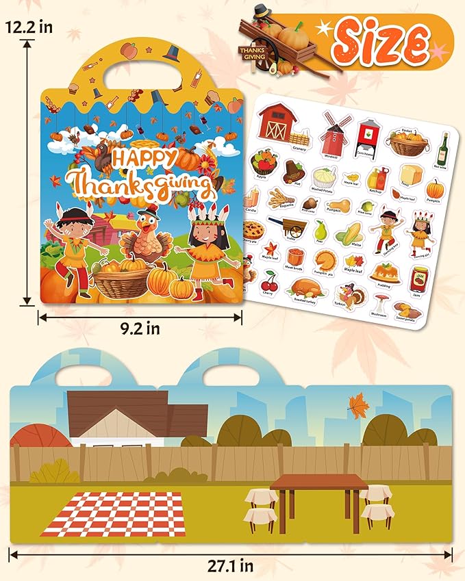 Benresive Reusable Sticker Book for Toddlers, Travel Stickers for Kids, Toddler Crafts Activities Toys, Birthday Gifts for Boys & Girls - Thanksgiving