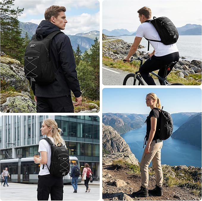 Ultra-Light Soft Daypack 15L/20L, Cushioned Breathable Back Panel Backpack, Lightweight Packable Travel Backpack (Black, 20L)