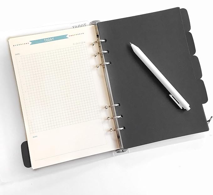 Zelten Refills/Loose Leaves for A5 Cover Ring Binder/Personal Organizer/Planner(A5 6 Holes, Divider Horizontal Black Paper)