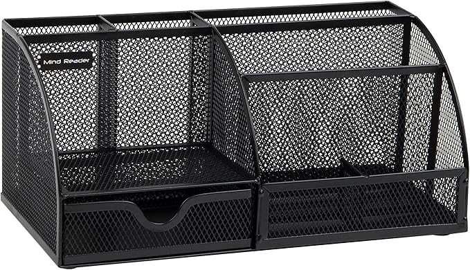 Mind Reader 7-Compartment Desktop Organizer, File & Accessory Storage, Metal Mesh Office Organizer for Desk, Workspace, Mail, Black