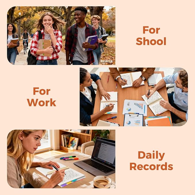 XYark A5 Hardcover Spiral Notebook, 6.3"x8.5" College Ruled Notebooks with Removable Dividers Tabs & Ruler, 5 Subject Notebook 300 Pages, Small Lined Journal for Women Men School Work Office, Orange