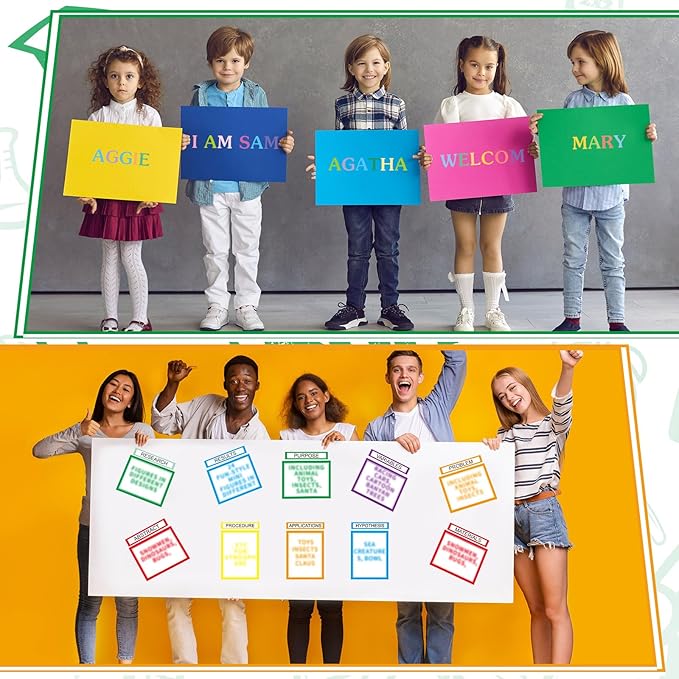 PerKoop 36 Sheets Science Fair Board Poster Boards Supplies 24 Self Adhesive Presentation Subtitles 4 Science Fair Project Titles 8 Personalized Letter Sticker for Classroom(Colorful)