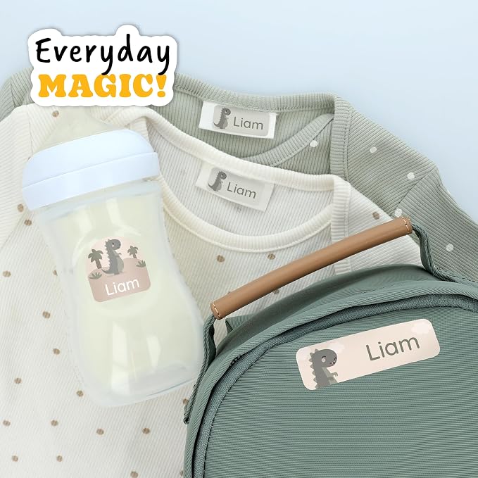 Personalized Daycare Name Labels (84) – Daycare Labels & Name Stickers for Kids – Labels for Kids Stuff Daycare – Waterproof for Baby Bottles, Clothing & Lunch Boxes - Dinosaur
