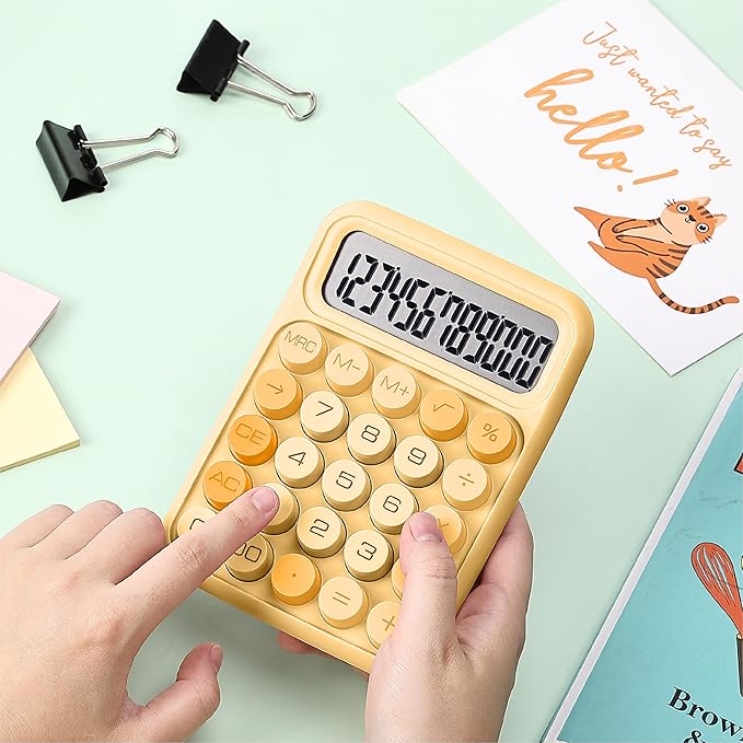 Mr. Pen- Mechanical Switch Calculator, 12 Digit Large LCD Display, Orange with Big Buttons, Mechanical Switch Calculator for Home, School, Office