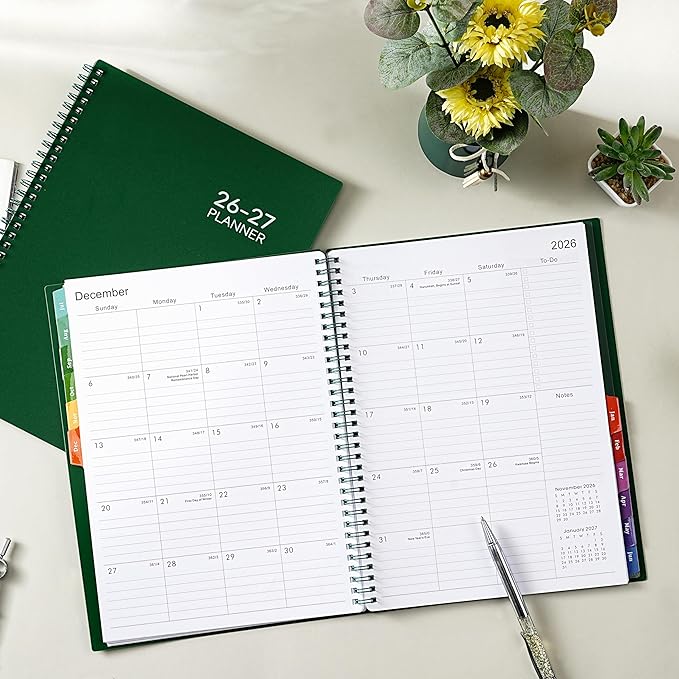 Planner 2026-2027, Academic Planner 2026-2027 - 2026-2027 Weekly and Monthly Planner, A4(9" x 11"), July 2026 - June 2027, Storage Pocket, Daily Agenda Book, College Organizer Notebook, Teacher Student Planning Book with Tabs, Dark Green