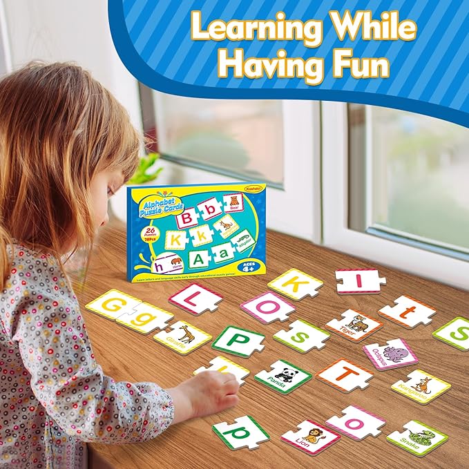 Kasfalci Alphabet Puzzle Flash Cards, 78PCS ABC Flashcards for Kids, Alphabet Learning Toys for Toddlers, Matching Letter Game Gifts, Preschool Kindergarten Activities Classroom Must Haves