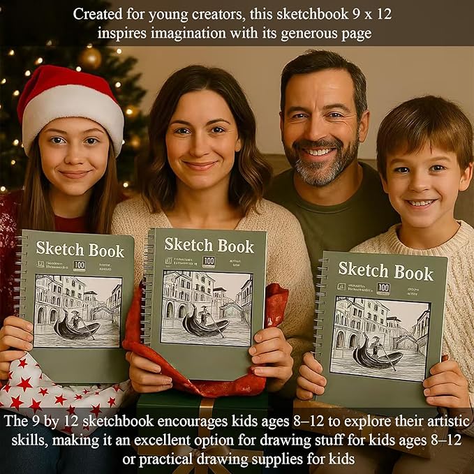 Sketch Book 9x12 inch, Pack of 2 (Total 200 Sheets) Spiral Bound Sketchbook, 68 lb/100gsm Artist Sketch Pad, 100 Sheets Each, Sturdy Acid Free Drawing Paper, Suitable for Adults & Teens