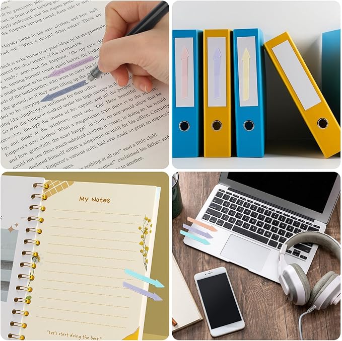 Molain 1200Pcs Page Markers Colored Sticky Tabs, Translucent Arrow Flags for Page Marking, Fluorescent Flags Sticky Index Tab Stickers for Notebooks, Small Sticky Notes Flags(Fluorescent)