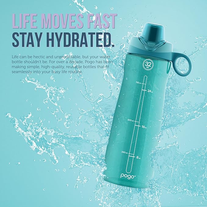 Pogo BPA-Free Plastic Water Bottle with Chug Lid, Purple, 32 oz.